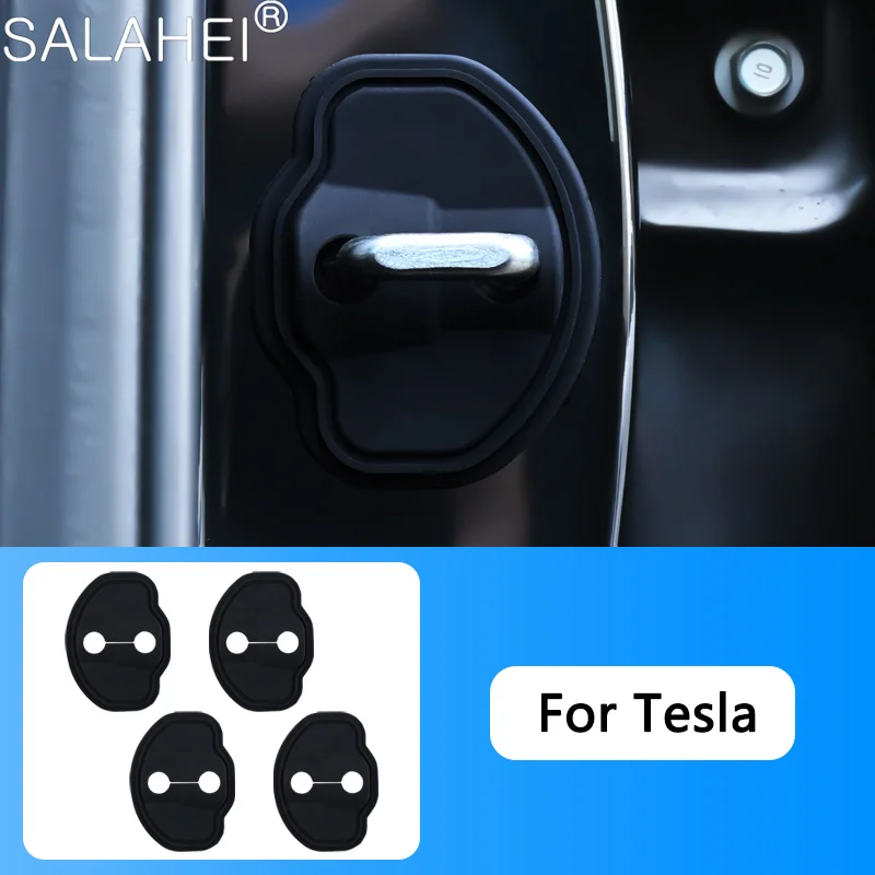 Custodia protettiva per coperchio della serratura della portiera dell\'auto in Silicone da 4 pezzi per accessori Tesla Model 3 Model Y