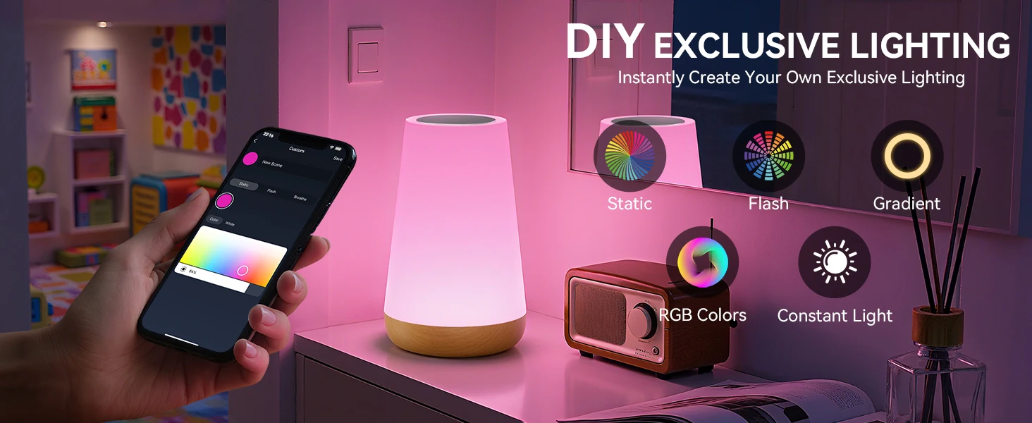 Tuya Smart APP WIFI Table Lamp Ambient Bedside Lamp Remotely Controlled Bedside Lamp Night Light with Multiple Lighting Modes