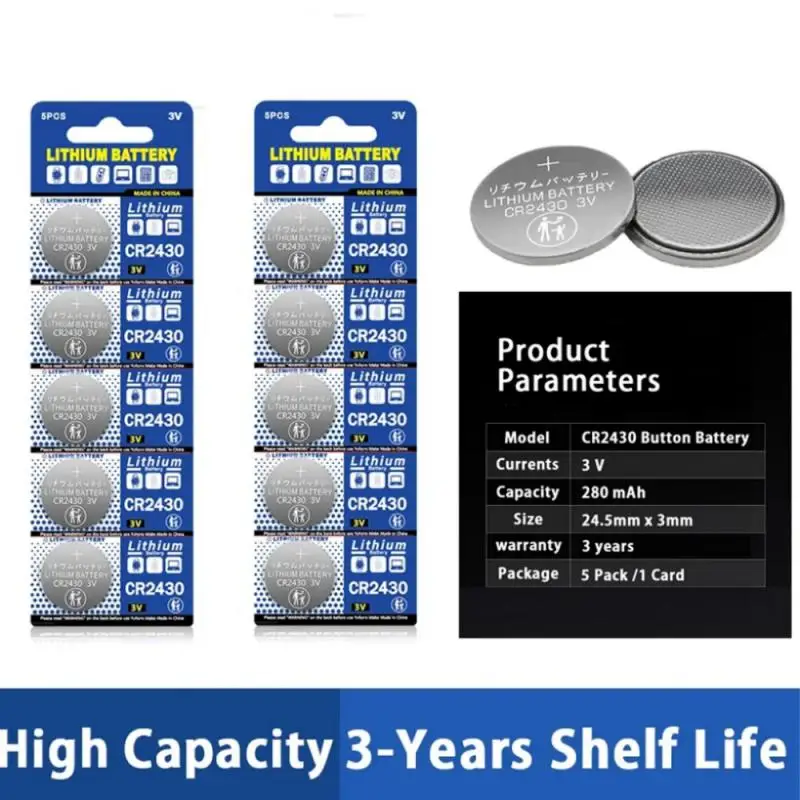 CR2430 3V Lithium Battery DL2430 BR2430 KCR2430 280mAh Button Coin Batteries for Key Fob Watch Clock Remote Control Wholesale