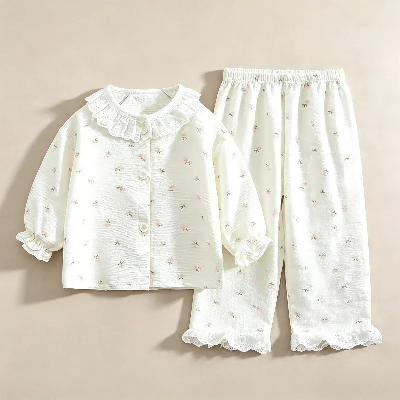 Neue süße Mädchen-Pyjamas mit Blumenmuster, 2-teiliges Set für Kleinkinder, Homewear für Mädchen, dünne Frühlings- und Herbst-Spitzenoberteile mit langen Ärmeln + Hosenanzüge – Detail 15