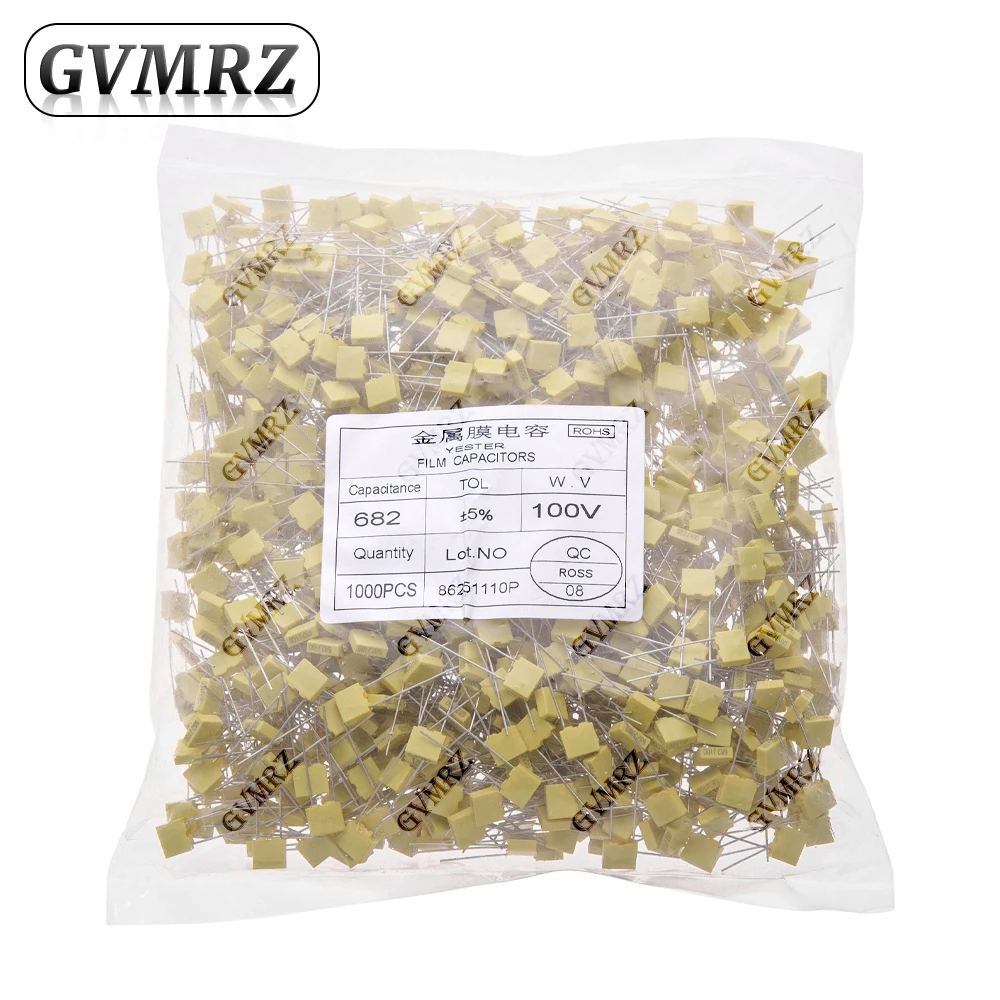 100pcs/1000pcs/20pcs 102J152J 222J 332J 472J Capacitor de filme metálico 1NF 47NF 100NF 220NF 682J 103J 1.5NF 5NF 22NF