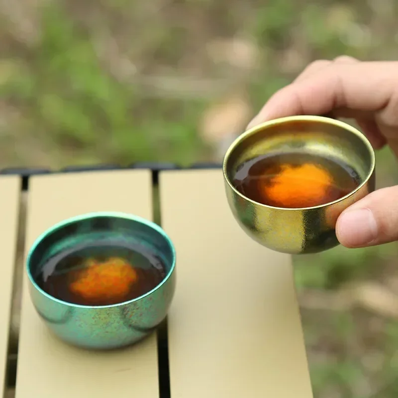 HWZBBEN 40ml Double Layer Titanium Cups Colorful Teacup Wine Beer Coffee Teaware Kung Fu Tea Cups Mugs for Home Office Use