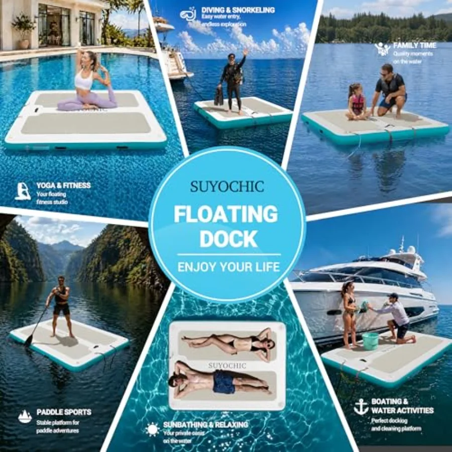 Inflatable Dock for Pool Beach Ocean Use, EVA Non-Slip Surface, Gray, Ultra-Stable Floating Platform with Reinforced Seams