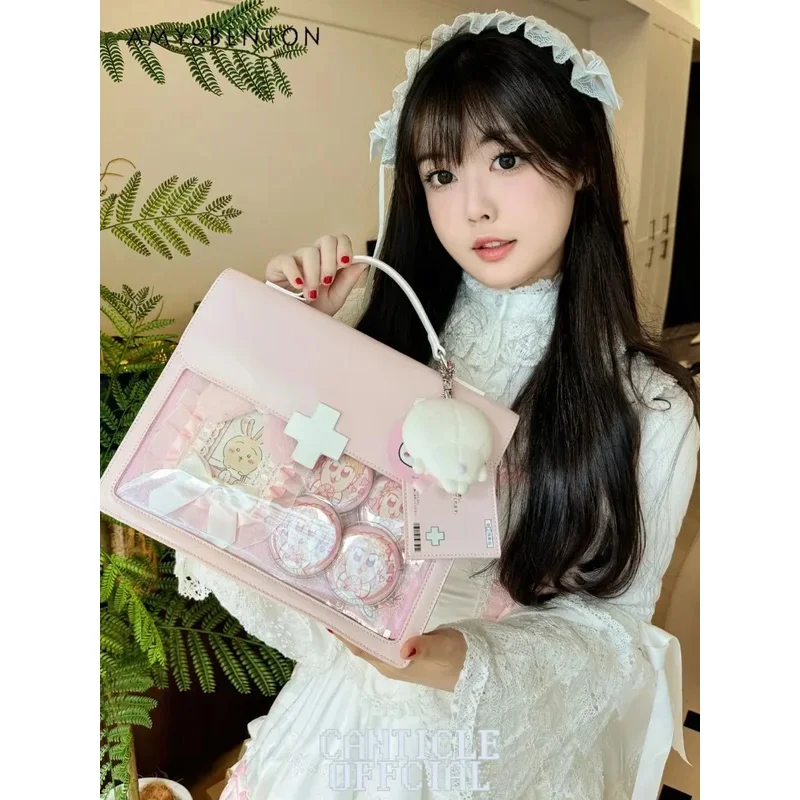 

25COSTwo-dimensional Itabag Messenger Bag Women Japanese Cute Transparent Square Leather Shoulder Bag Subculture Handbags Studen