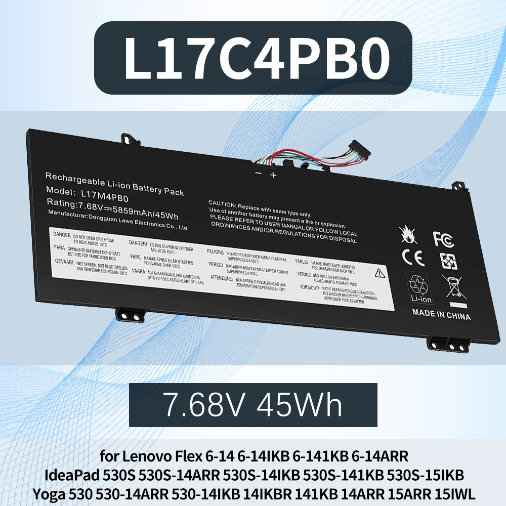 L17M4PB0 L17C4PB0 Battery for Lenovo IdeaPad 530S-14ARR/14IKB/141KB Yoga 530-14ARR/14IKB/14IKBR/15ARR/15IWL Flex 6-14IKB/141KB