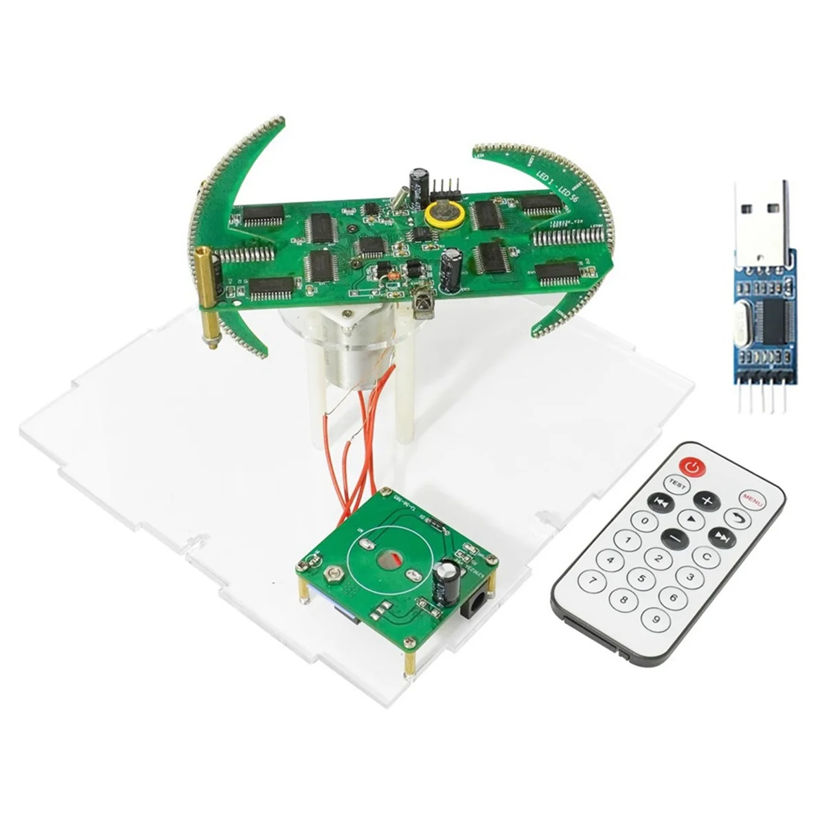 

AAAE Dual Spherical Rotating LED Kit Color Clock Display Remote Control Microcontroller DIY Electronic with Downloader