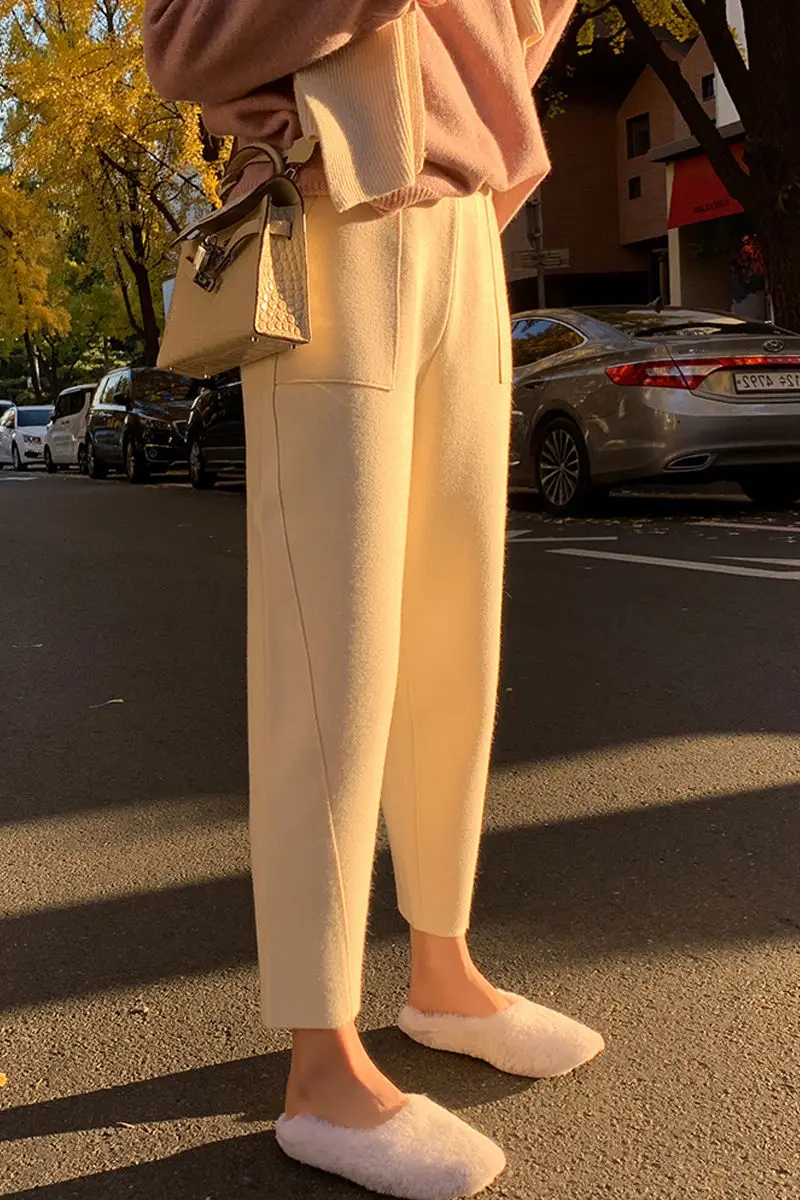 

Осень/зима, новые спортивные повседневные брюки из синели с высокой талией и карманами, укороченные брюки на флисовой подкладке для женщин CQ54