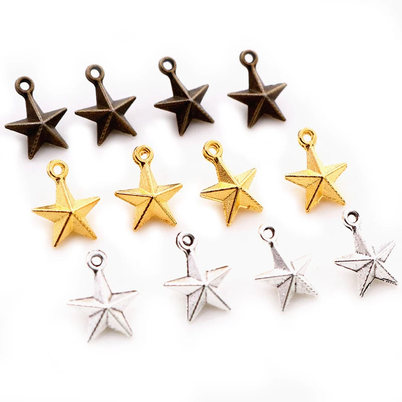 30pcs Charms 3D Solid star 11x8mm Tibetan Silver Plated Bronze Pendants Antique Jewelry Making DIY Handmade Craft