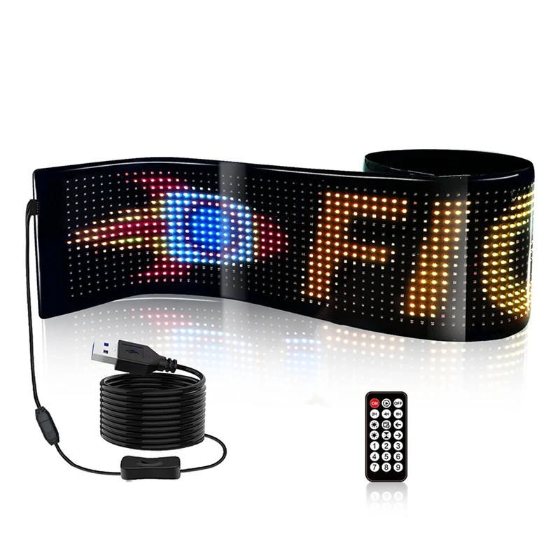 USB LED Matrix Flexible Panel Car Sign Scrolling Display 5V LED Signs RGB Pattern Scroll Text Bluetooth APP Control