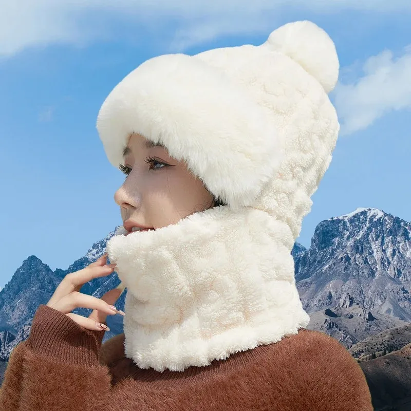 قبعة محبوكة دافئة من القطيفة للنساء - قبعة تزلج شتوية، لون خالص، مناسبة للاستخدام الخارجي في الخريف والشتاء #5