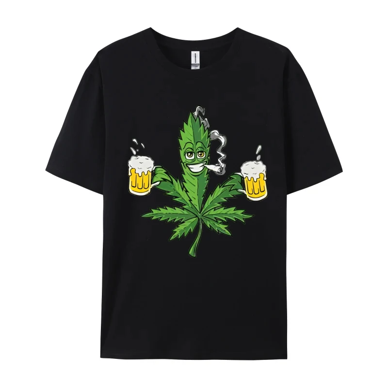 Men T-Shirts 2024 Summer 100% Cotton Men's Clothing Beer Weed Leaf Pot Stoner Cannabis Mar Print T Shirt Men High Quality Tshirt