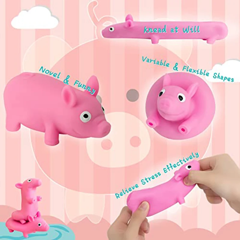 Squishy Pig Stress Squishy Piggie Squeeze Toy Anti-Anxiety Funny Pink Pig Toy Rebound Stress Ball Fidget Toy for Children Adult