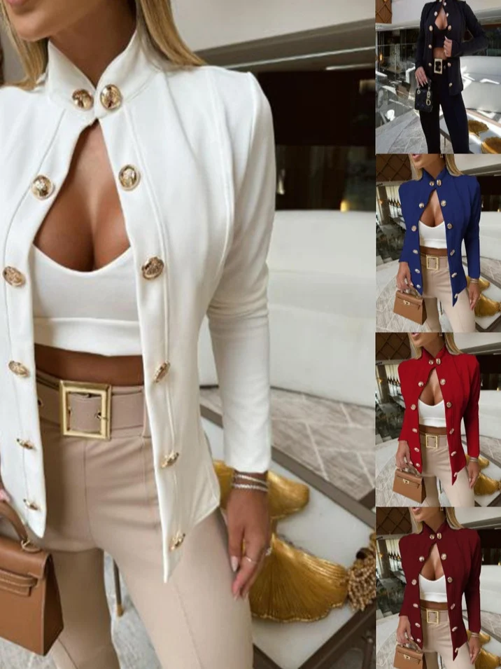 

Street Sle Pure Color Long Sve Stand up Collar Top Women's Slim Fit Casual Faion Chinese Brandl Spring Summer