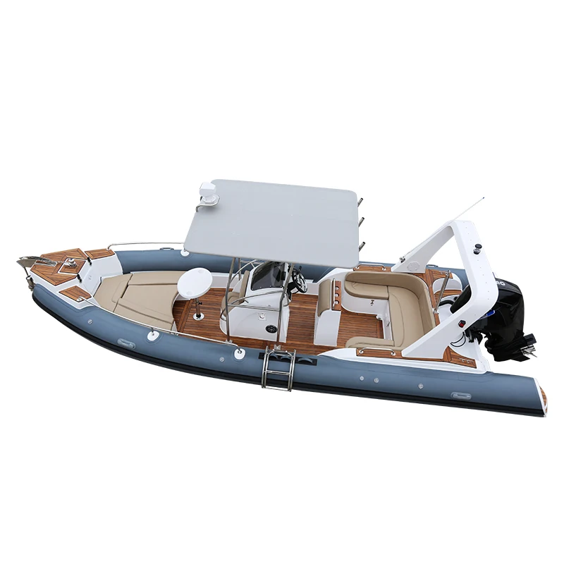 CE Certified 24.5ft 7m Inflatable Sport Rowing Boat With Outboard Motor Hypalon Fiberglass Hull For Fishing