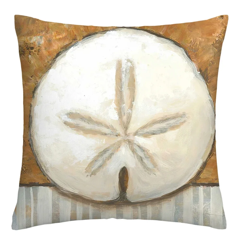 Retro oil painting conch shell linen pillowcase sofa cushion cover home decoration can be customized for you 40x40 50x50 60x60