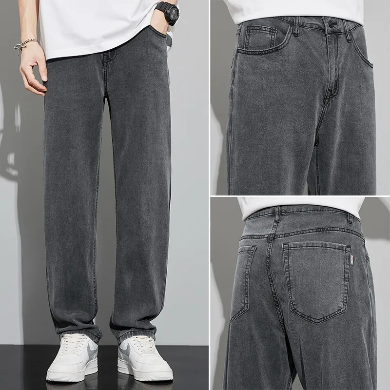 Jean d'été fin Lyocell pour hommes, léger, doux, ample, jambe droite, tendance, assorti avec tout, 2025