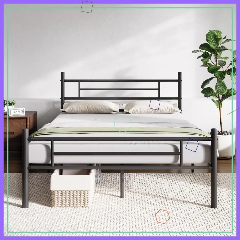Full Size Bed Frame with Headboard, Footboard & Underbed Storage, 14 Inch Metal Platform, No Box Spring Needed