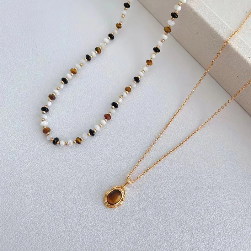 VENTFILLE 925 Sterling Silver Golden Tiger Eye Stone Necklace For Women Girl Circular Simplicity Jewelry Gift Dropshipping