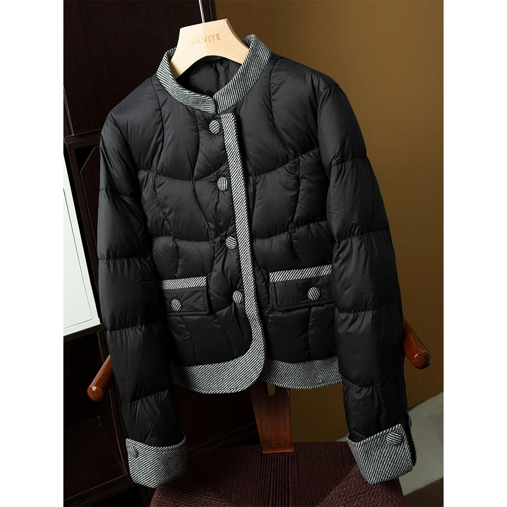 

Fashion Black Cotton Coat for Women Contrast Color Long Sleeve Patch Stripe Loose Padded Jacket Female Thick Warm Quilted Coats