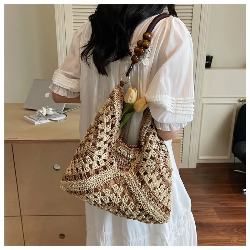 

Straw Hobo Beach Bag for Women, Grass-Braid Large Capacity Boho Beach Vacation Sandbag