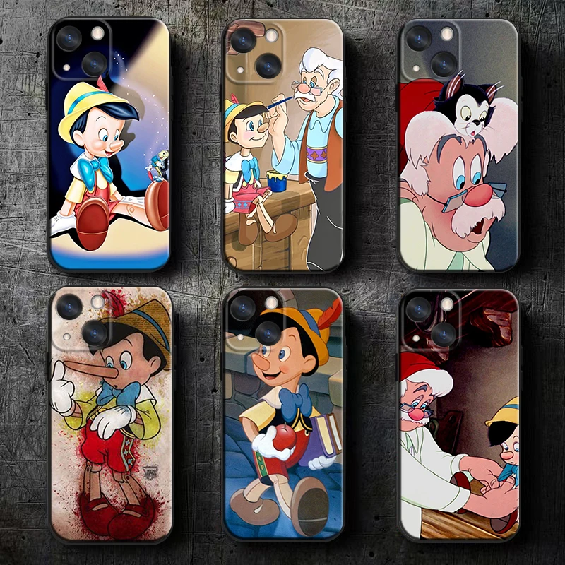 Disney Pinocchio Apple iPhone Case For 16 15 14 13 12 11 Mini XS XR X Pro Max Plus Black Soft Cover