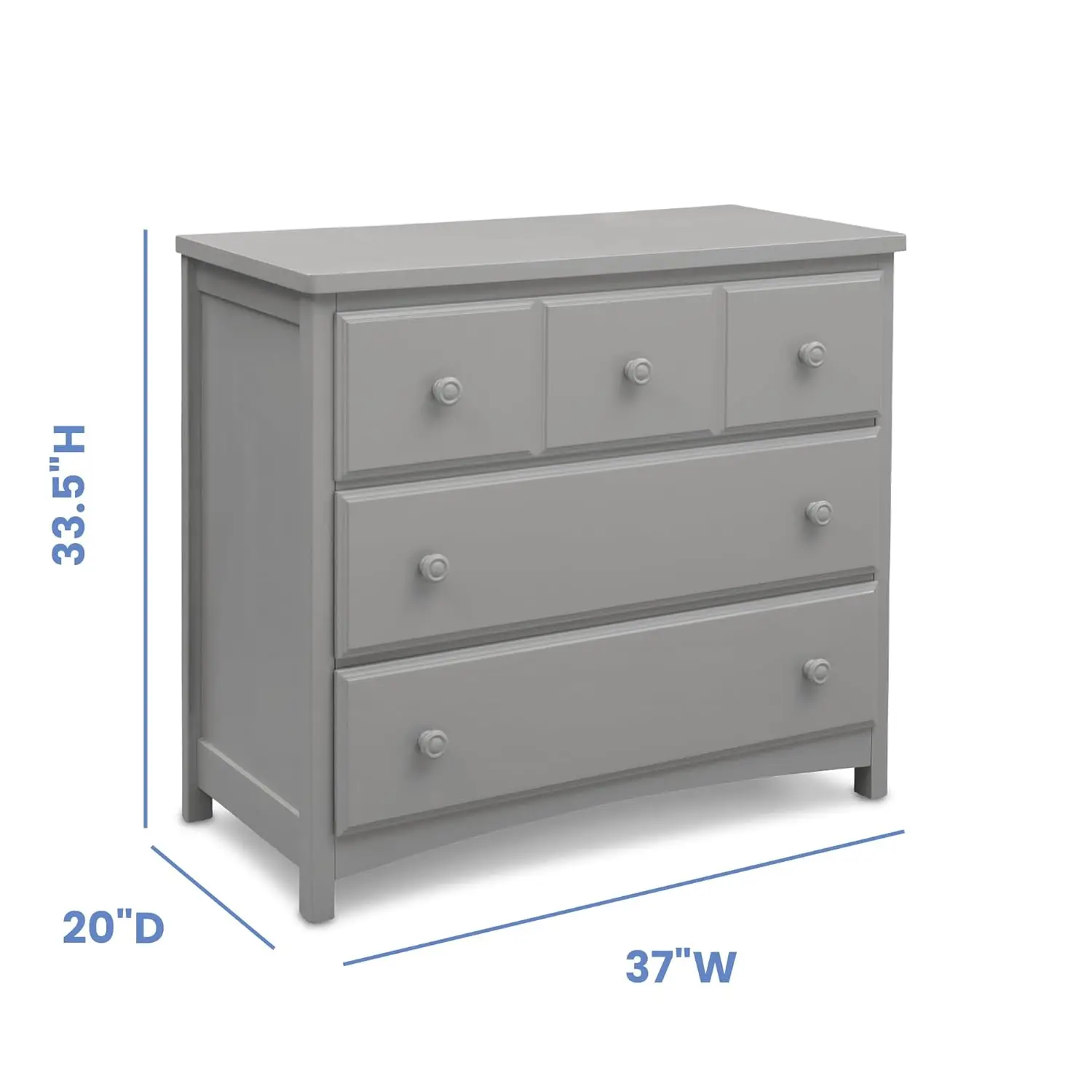 Children 3 Drawer Dresser with Interlocking Drawers, Grey