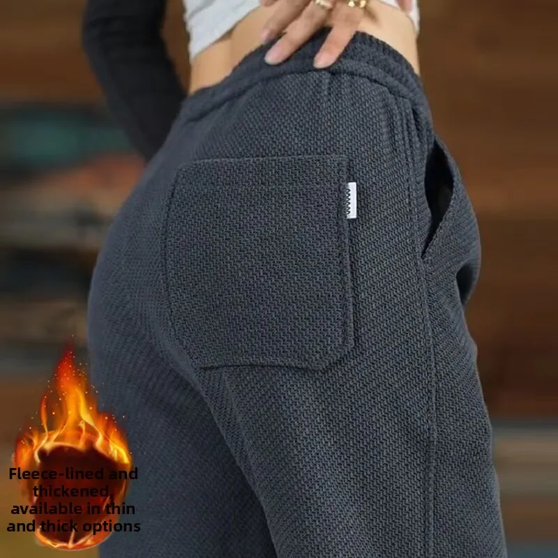 Thickened Fleece Casual Pants Women Loose Wide Leg Straight Warm Sweatpants Autumn Winter New Style Elastic Workwear Long Pants