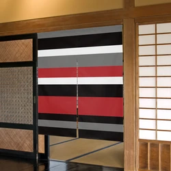 Red Black White Stripes Geometric Japanese Door Curtain Kitchen Doorway Partition Curtain Cafe Restaurant Decor Hanging Curtains