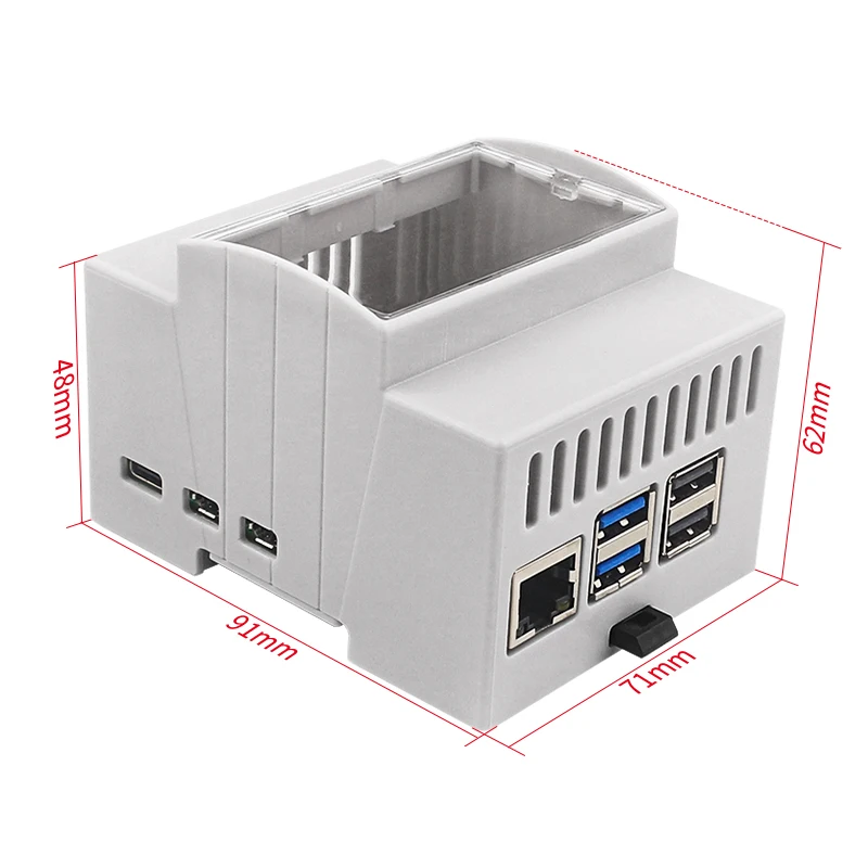 Caso ABS para Raspberry Pi 5, Din Rail Shell, Grande Espaço Interno, Caixa de Proteção de Janelas Claras, Dissipadores Opcionais, Refrigerador Ativo