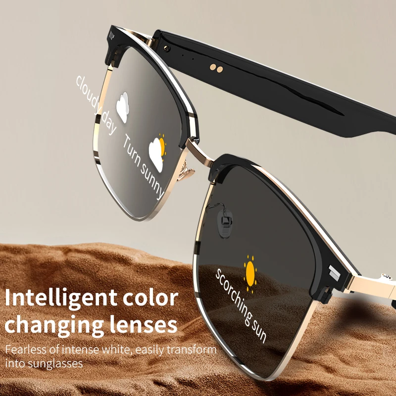 Smart Glasses With Business Style Metal Frame Photochromic Lenses Touch Turn On Pair Automatically For Driving Cycling