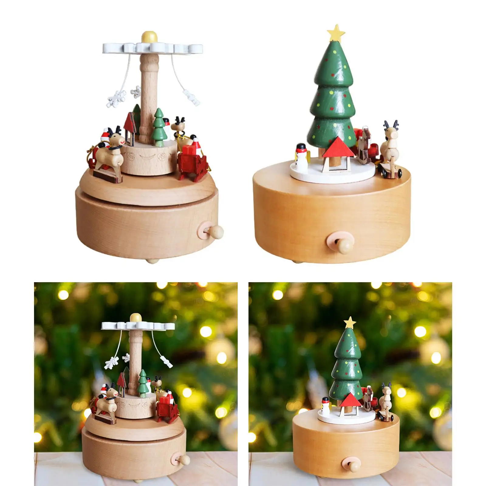 Christmas Wooden Musical Boxes Handmade Wood Musical Box with Revolving Dolls Wind up Musical Box for Family Children