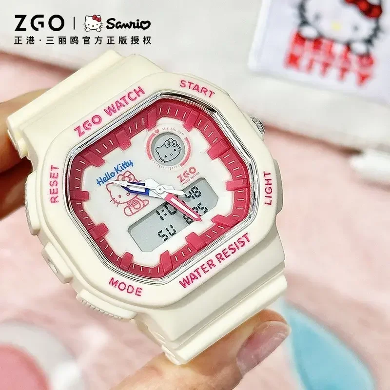 Zgo sanrio serie hallo kitty mädchen uhren ins leuchtende wasserdichte studenten sport elektronische uhr