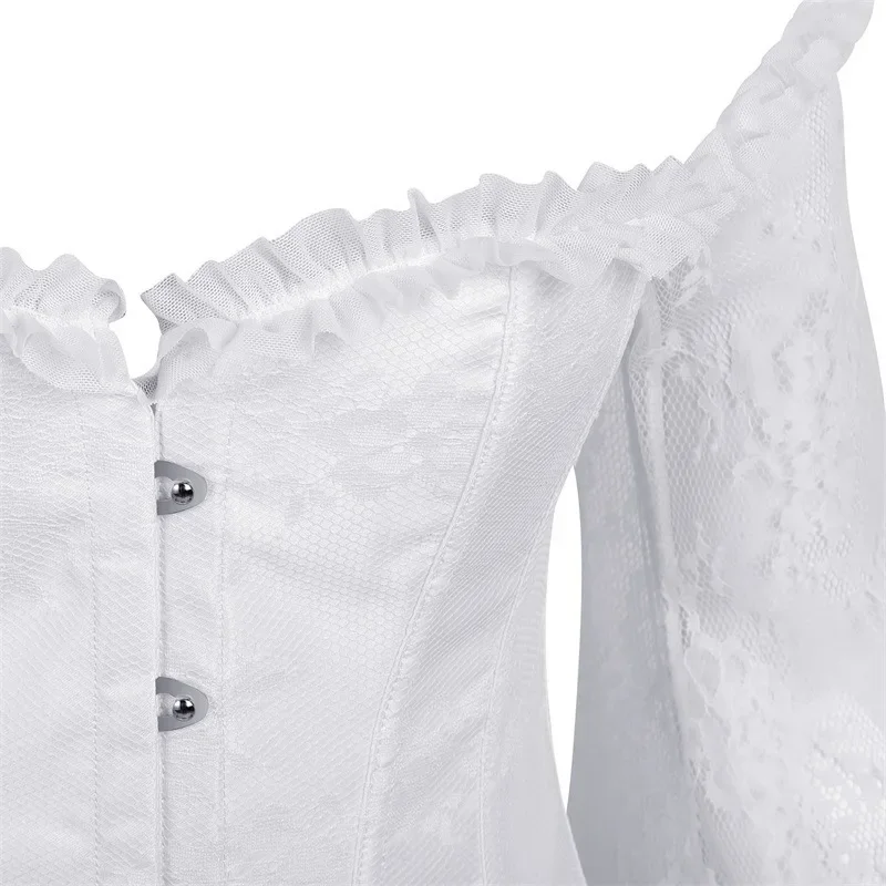 Корсетный топ с открытыми плечами, большие размеры, бурлескные костюмы, бюстье и корсеты на шнуровке с цветочным принтом, с длинным рукавом, винтажные сексуальные вечерние костюмы