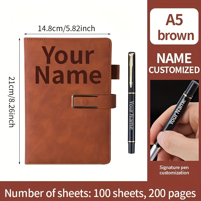 Caderno de Couro Macio A5 Personalizado com 200 Páginas, Agenda Retrô, Material Escolar Prático e Moderno para Anotações e Planejamento