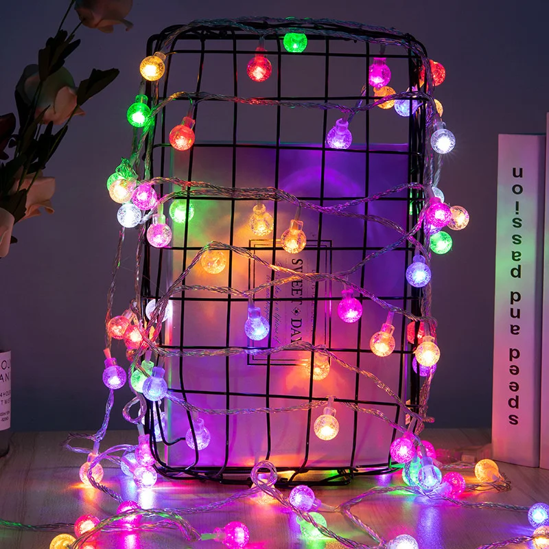 LED Bubble Fairy Lights Indoor Crystal Ball Lighting Strings AA Battery Powered Festival Room Wedding Party Room Gate Decoration