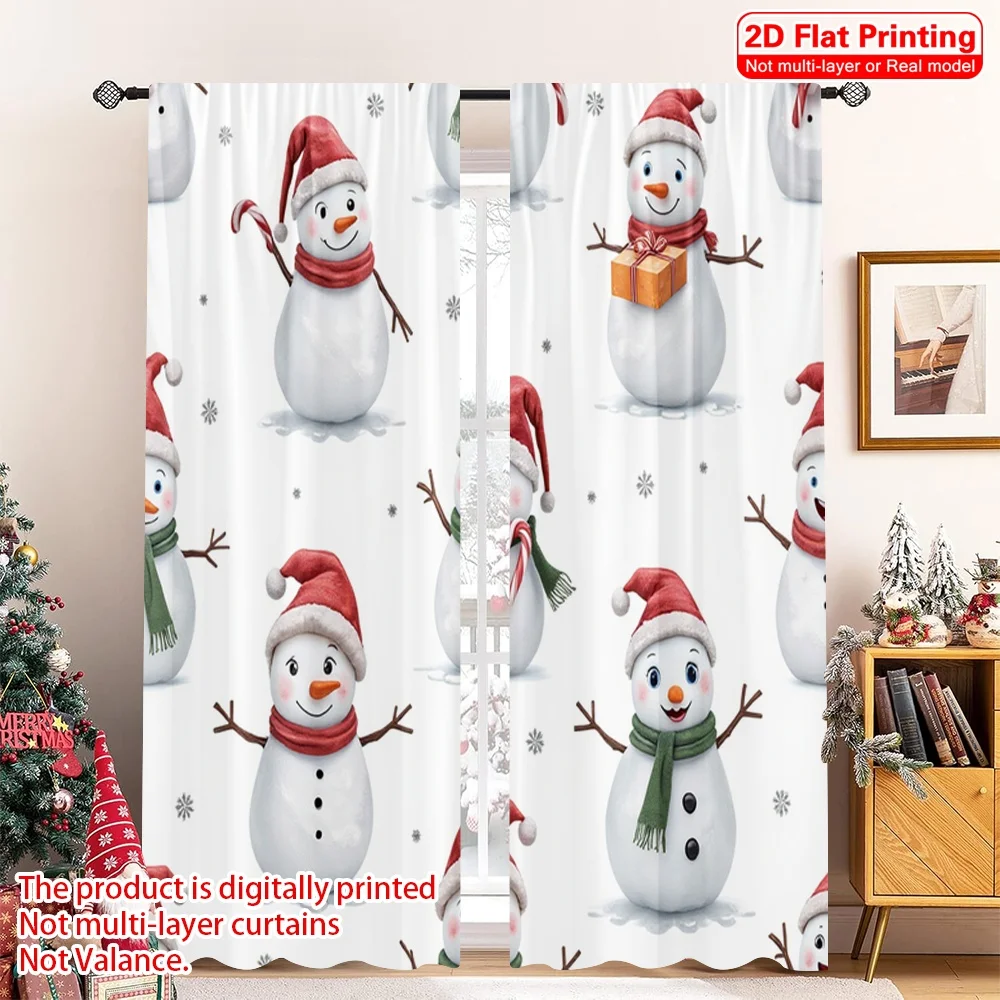 

2pcs 2D flat printing Merry Christmas Window Drapes Christmas Snowman Santa Claus Fabric Without Electricity Family Party