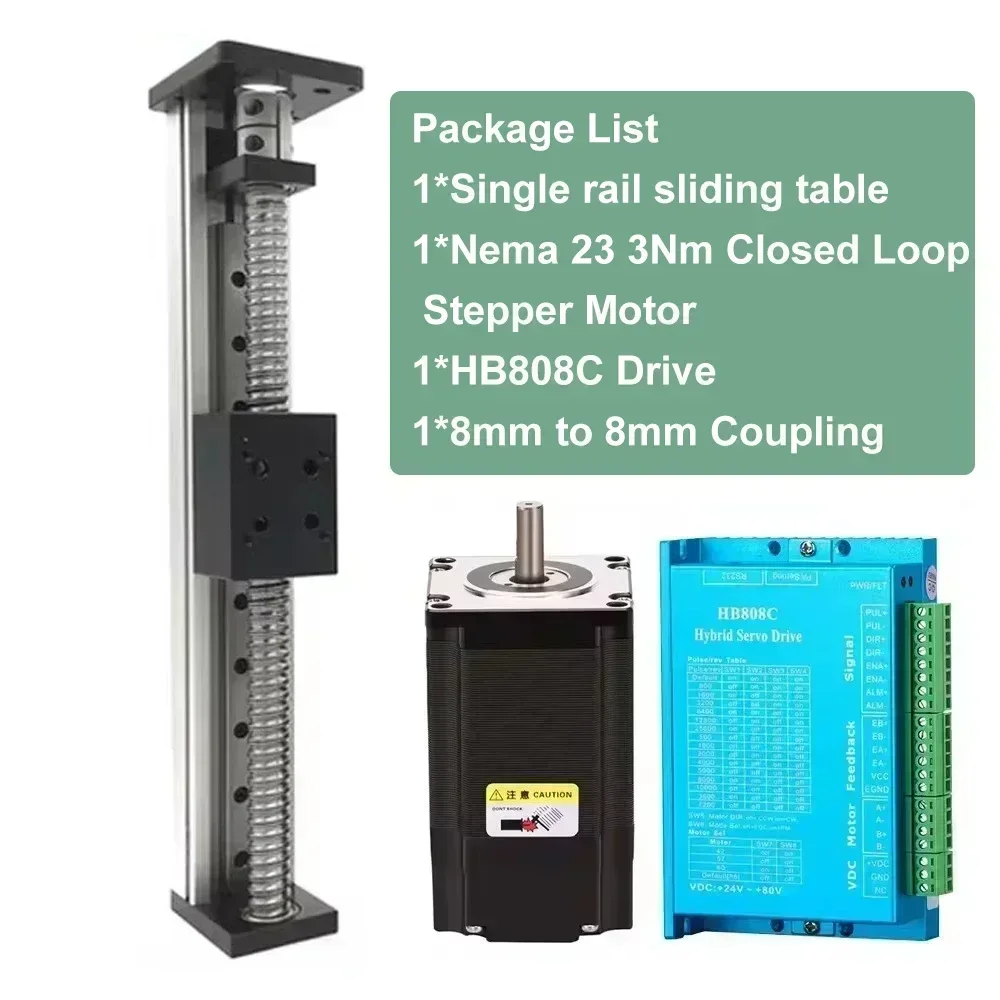 Nema23 57 mm stappenmotor lineaire geleiderail tafelset schuiftafel enkele rail kogelomloopspindel bewegingspodium enkele as robot