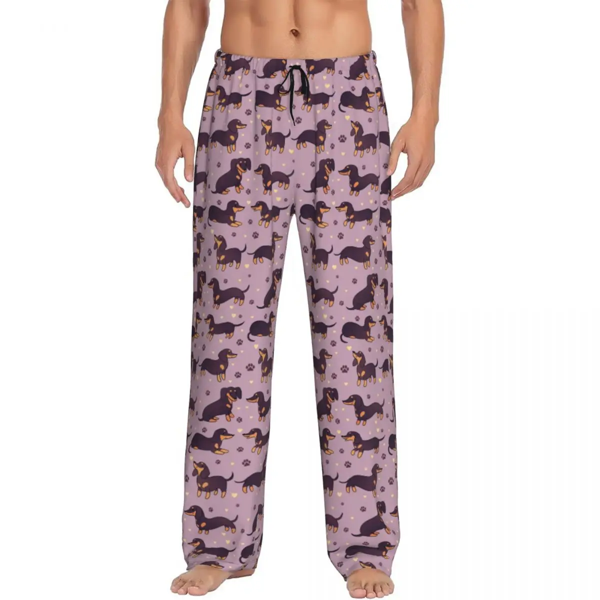 Pantalones de pijama personalizados con estampado de perro salchicha para hombre, ropa de dormir con cordón, con bolsillos