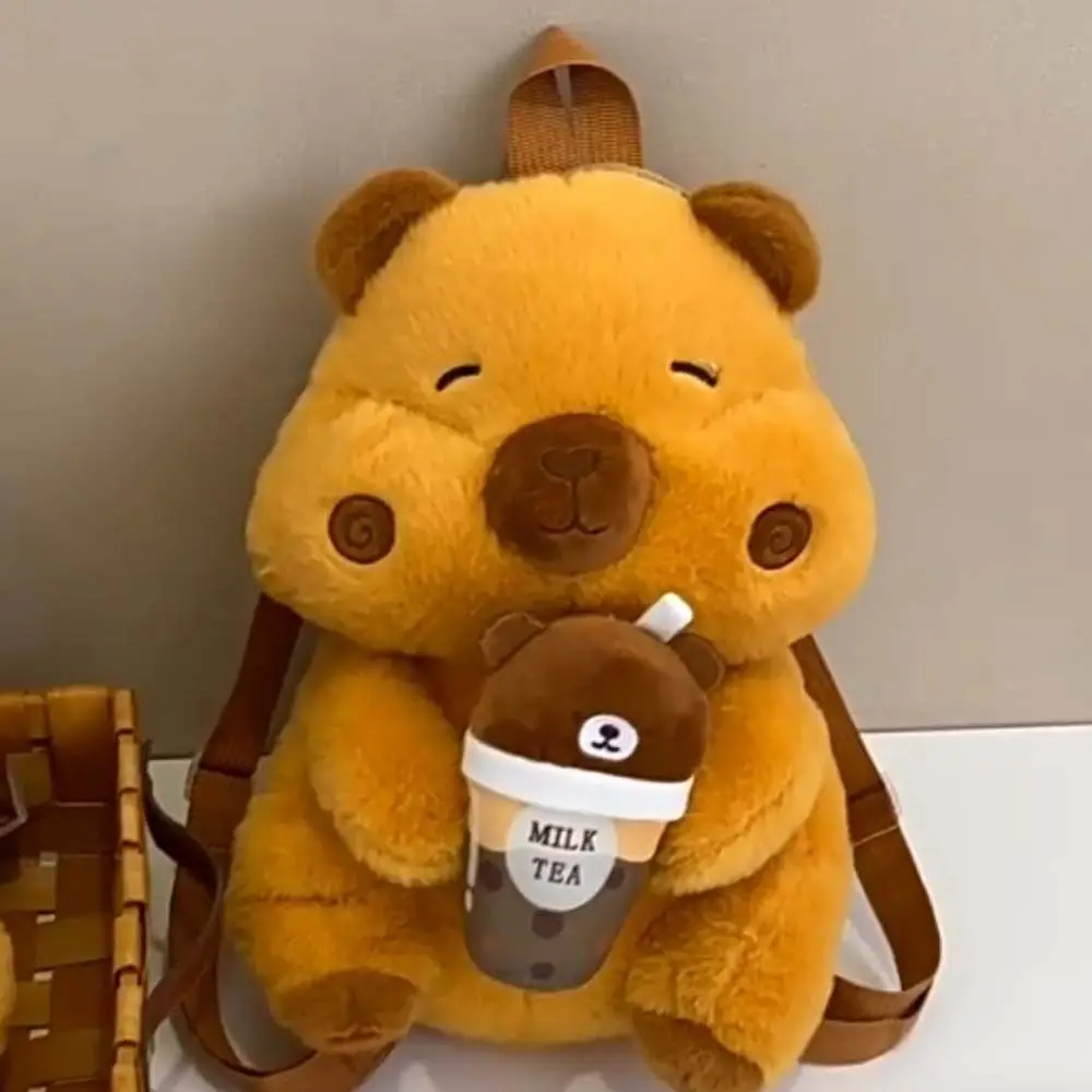 Creative Cute Capybara Plush Backpack Bear Soft Brown Doll Bag Adjustable Straps Lightweight Cartoon Daypack Kids