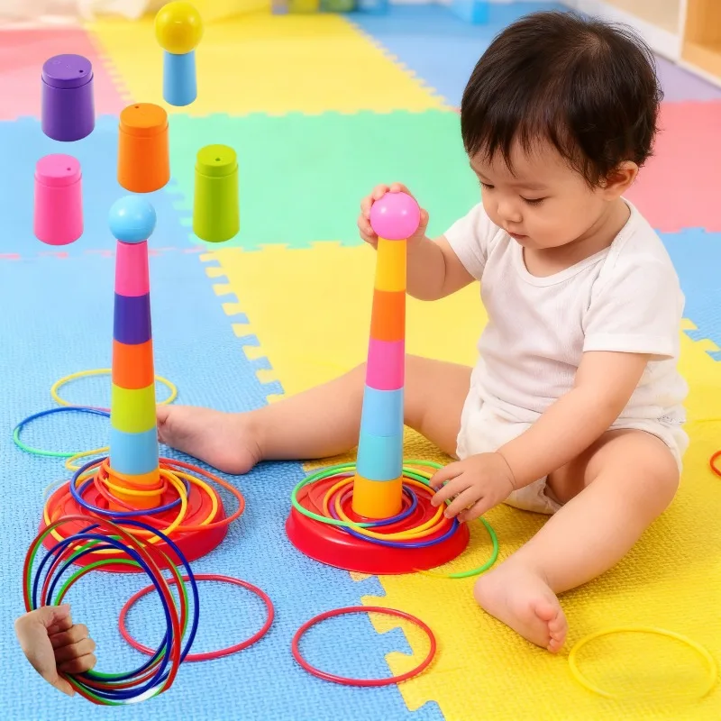 Jeu de cercle de lancer pour bébé, jouet à empiler en boucle, Interaction Parent-enfant en intérieur et en extérieur, jouet d'éducation précoce pour bébé, capacité de réflexion