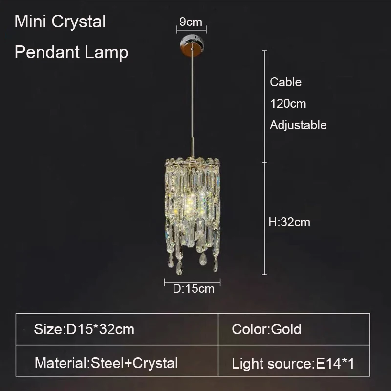 Imagem -06 - Luxo Crystal Pendant Light Mini Lâmpada Led Bar e Kitchen Island Quarto e Cabeceira Personalizado Aço Inoxidável