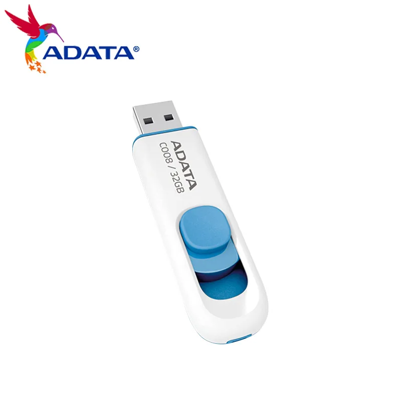 ADATA Original C008 Series USB Flash Drives – 16GB 32GB 64GB Slide-Push Design USB 2.0  Ideal for Gifts Car Audio/Video TV Use