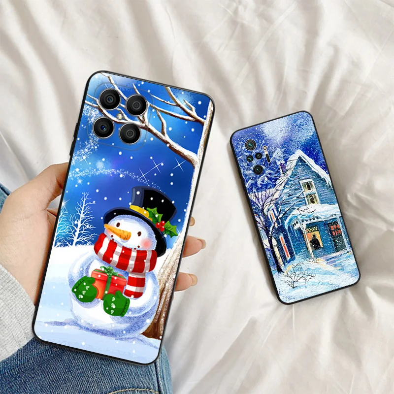 Soft Silicone Phone Case for Honor X7b X9b X6 a X8 b 70 90 Magic5 Snowman Christmas Santa Claus Huawei P20 P30 P40 P-Smart Cover