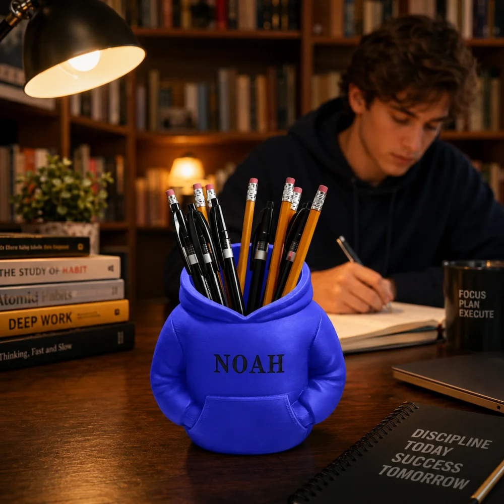 Personalized Custom Text Hoodie Pen Holder Engraved Logo Mini Sweatshirt Shaped Pencil Pot Creative Customized Desk Decor Gift