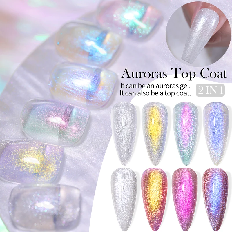 LILYCUTE 3PCs/Set Aurora Top Coat Sparking Auroras Gel Nail Polish DIY Nail Art Semi Permanent UV Gel Can Be Used With Color Gel