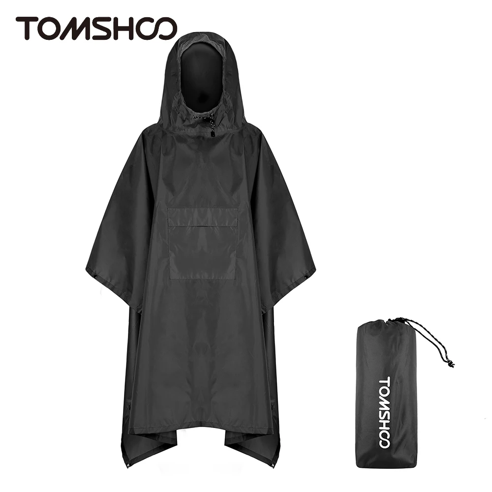 Tomshoo Hooded Rain Poncho w Pocket Ultralight Waterproof Rain Coat Jacket Sun Shelter for Men Women Camping Hiking Traveling