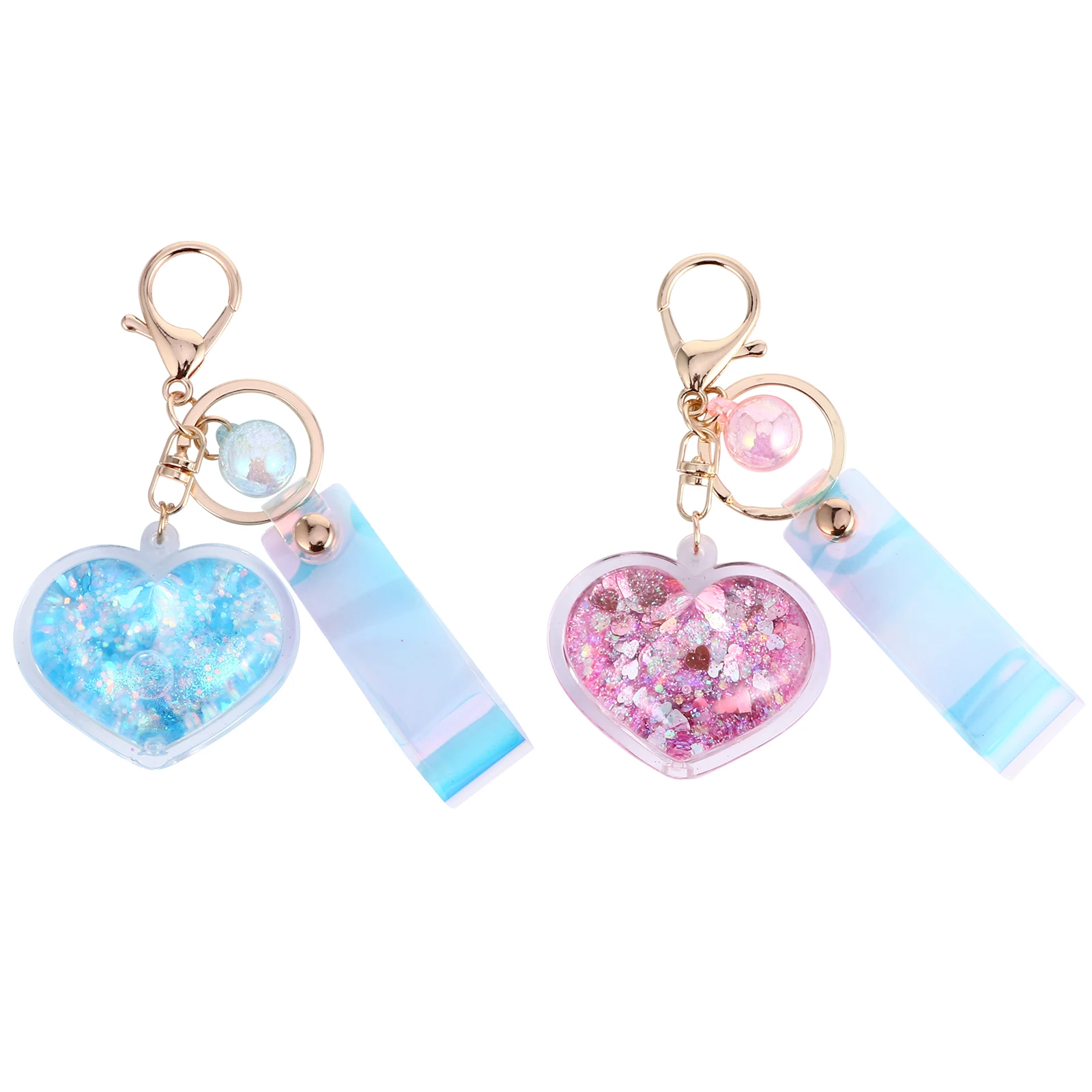 

2 Pcs Acrylic Heart Keychains Lightweight Floating Water Sequins Novel Creative Hangings Decorative Suitcase naments Metal