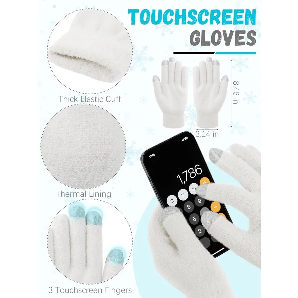 الشتاء قبعة قبعة وشاح قفازات، الدافئة الصوف متماسكة قبعة وشاح طويل الرقبة أدفأ شاشة تعمل باللمس قفازات الشتاء مجموعة هدايا للنساء