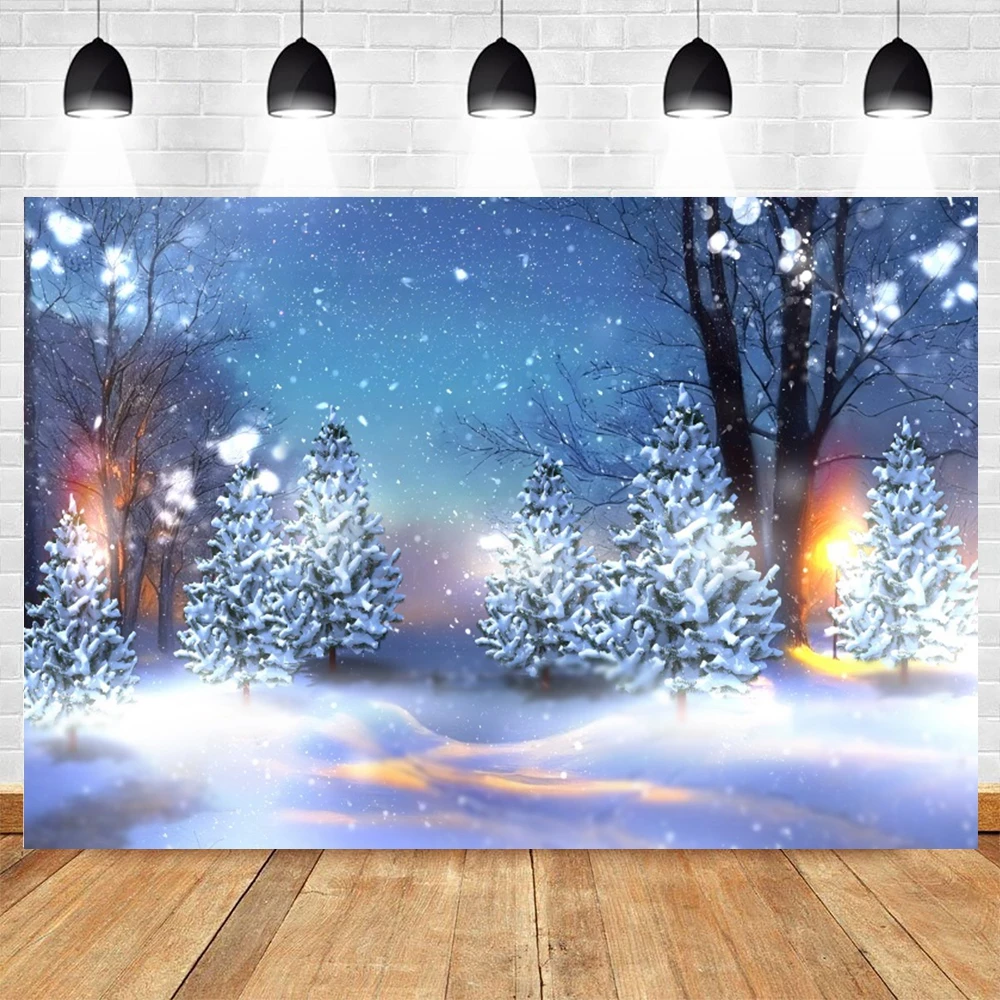 Winter Christmas Background White Forest Snow Castle Scene Kids Birthday Party Decoration Baby Portrait Photography Background