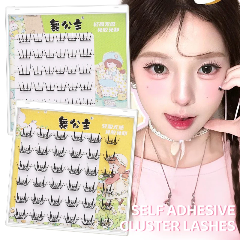 DINGSEN racimos de pestañas autoadhesivos, 6 filas, pestañas individuales, sin pegamento, maquillaje coreano DIY, pestañas naturales 2